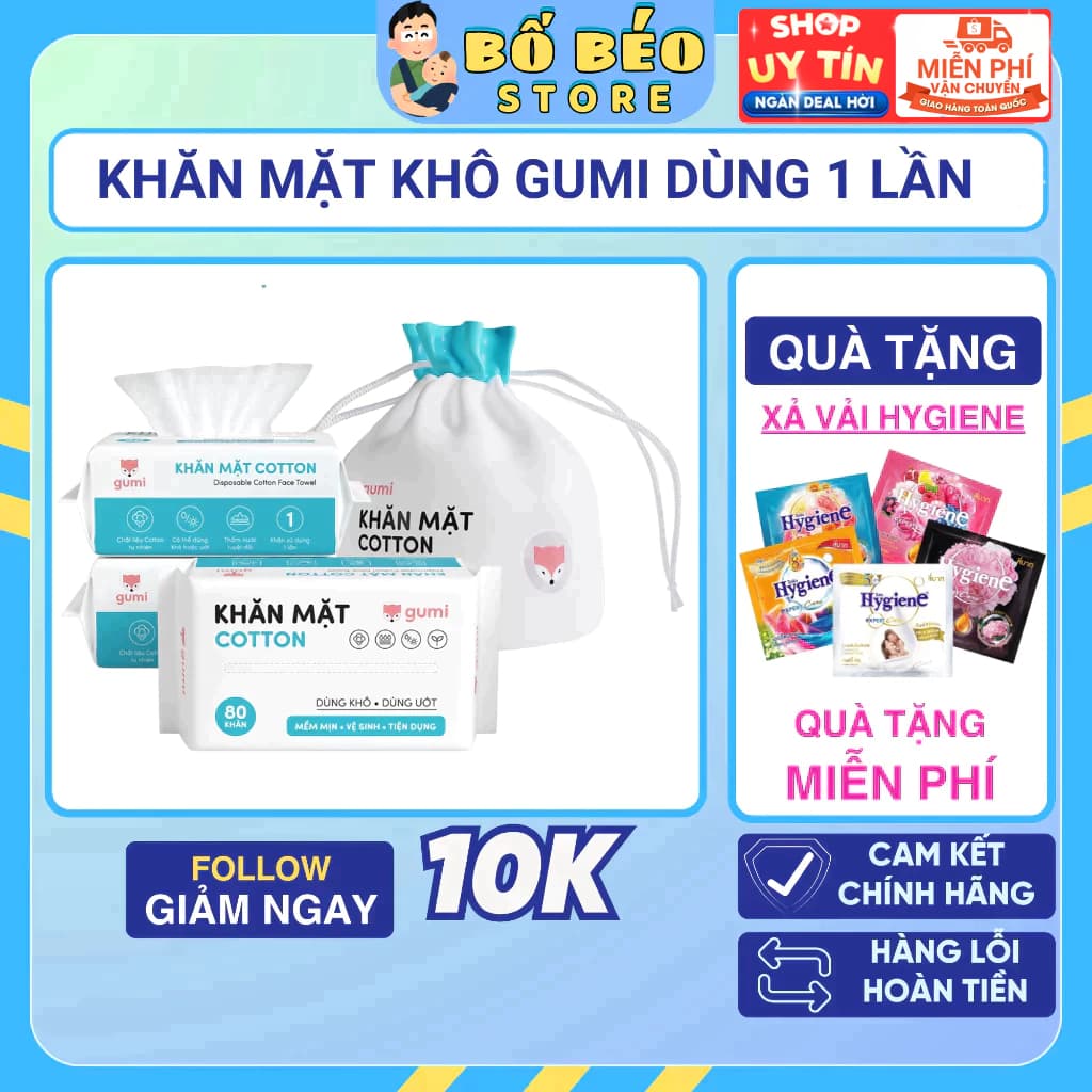 Khăn mặt khô Gumi, khăn lau đa năng dùng một lần lau khô, lau ướt