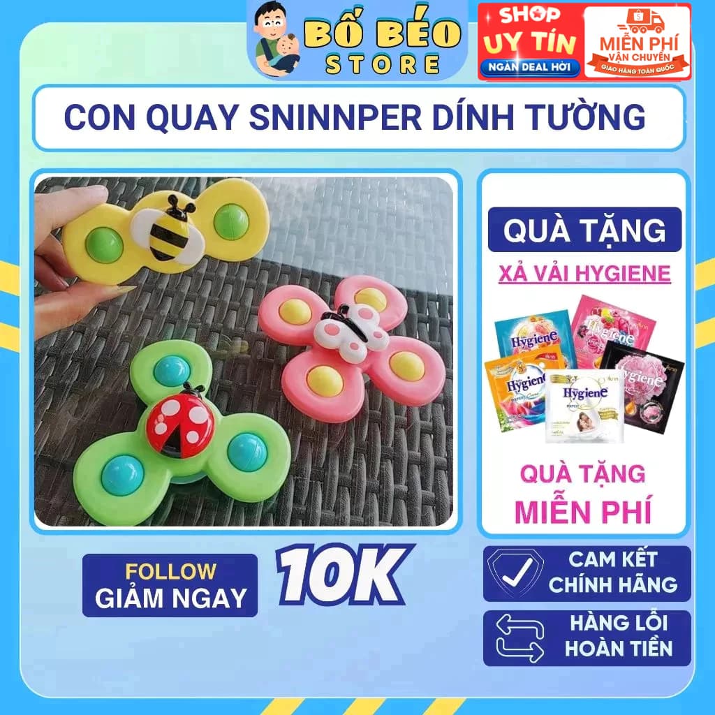 Set 3 con quay spinner, con quay đồ chơi chong chóng dính tường, âm thanh vui nhộn cho bé