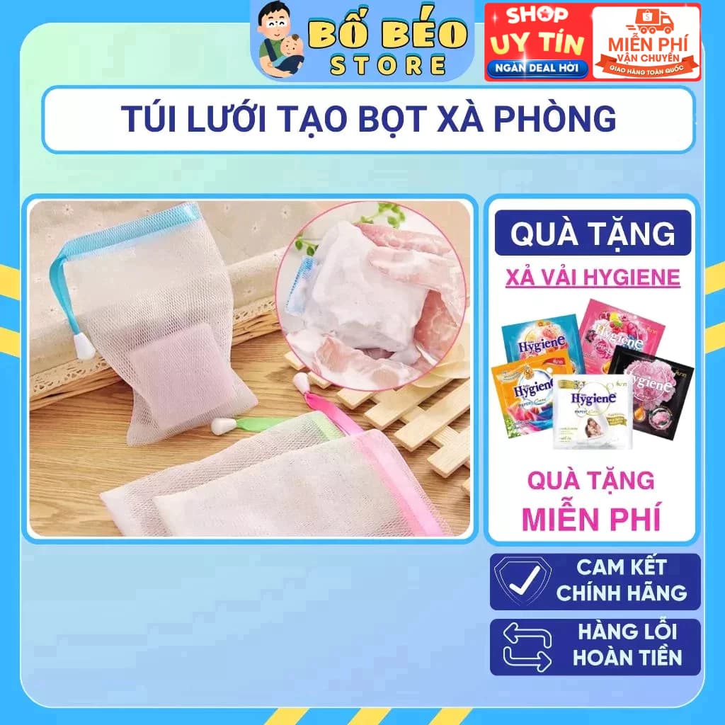 Túi Lưới Tạo Bọt Xà Phòng  Bao Lưới Đựng Xà Bông Tiện Lợi  2 Lớp Có Dây Rút