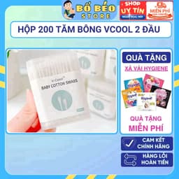 Tăm bông sơ sinh VCool (Hộp 200 que) Kháng Khuẩn Vệ Sinh Tai Mắt Mũi Cho Bé Sơ Sinh 1