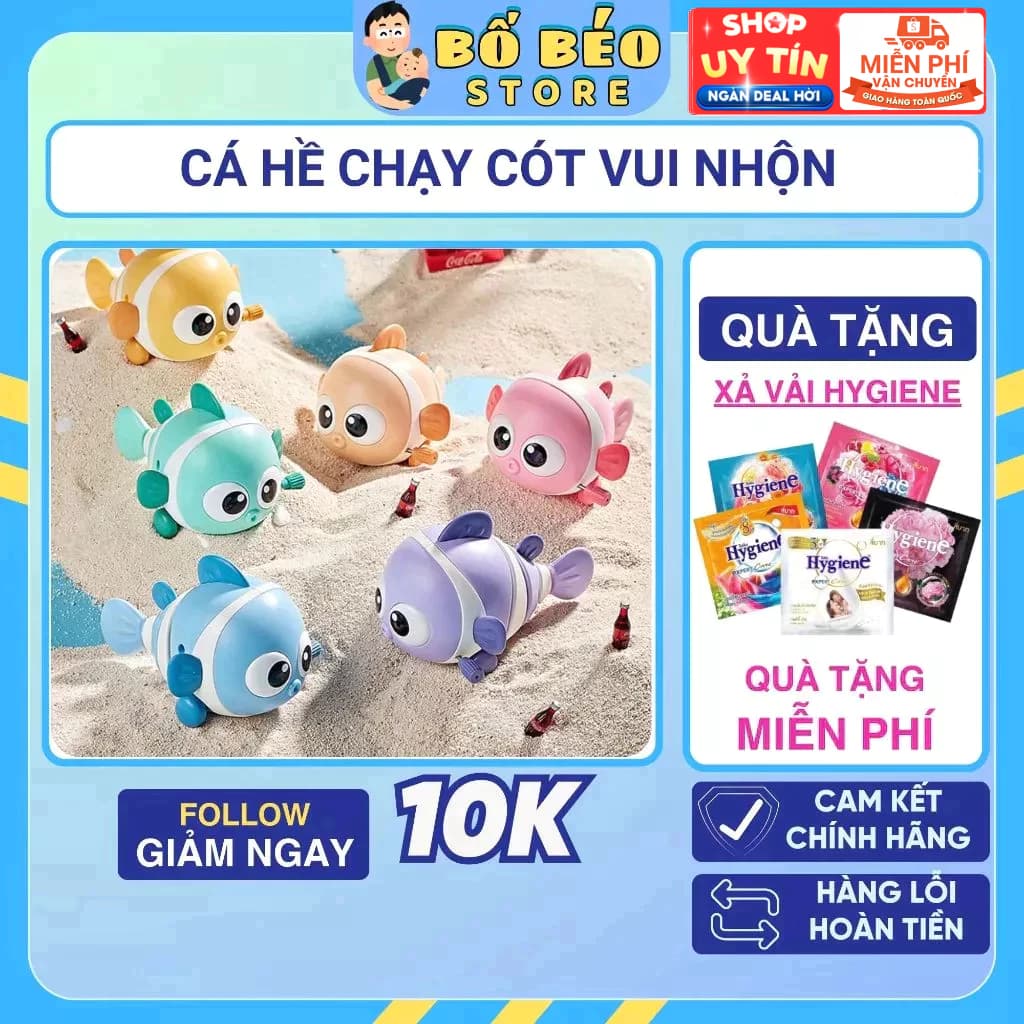 Đồ chơi chú cá hề chạy cót dễ thương, quẫy đuôi vui nhộn, chất liệu nhựa ABS an toàn cho bé