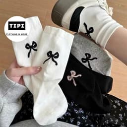 Set 5 đôi tất nam nữ , vớ cao cổ chất màu trơn Nơ sau màu phong cách hàn quốc Q3-11 1