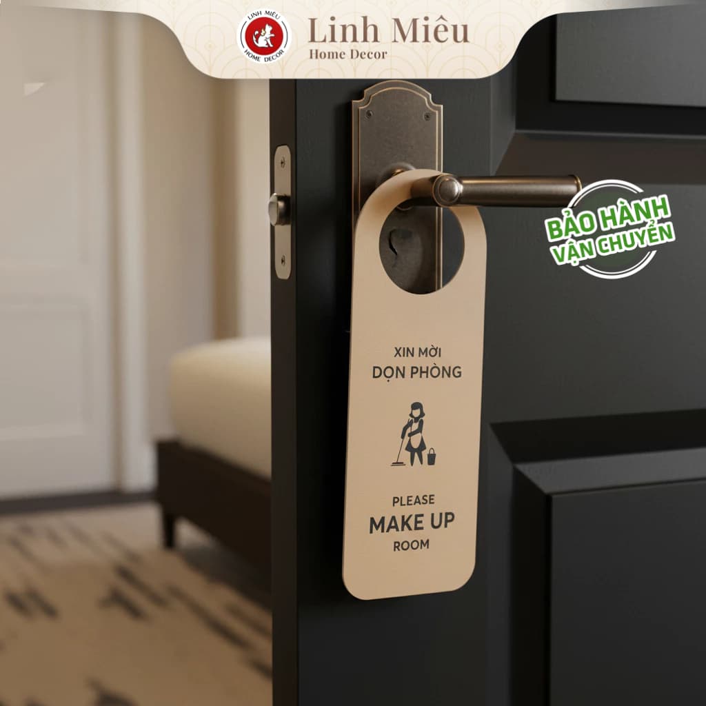 Thẻ dọn phòng khách sạn song ngữ Anh Việt - dáng tròn (PVC cán mờ) | Bảng treo cửa nhà nghỉ homestay