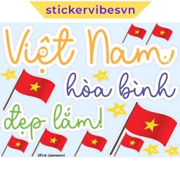Decal Sticker, Vietnam Flag & slogan "Viet Nam Hoa Binh", Decor Lễ 30/4, 1/5, 2/9, Kính, cửa hàng, Laptop SFL15 2