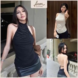 Áo Cổ Yếm Ôm Body Xếp Ly Quyến Rũ Hở Lưng Dây Mảnh Phối Đi Tiệc, Đi Chơi Sang Chảnh Slay 1