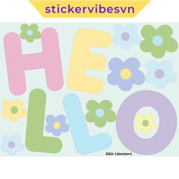 Decal Sticker, Kawaii Pastel Flower & Cute "HELLO" Quote dễ thương, decor kính, phòng cho bé , cửa kính, cửa hàng, SQ27 2
