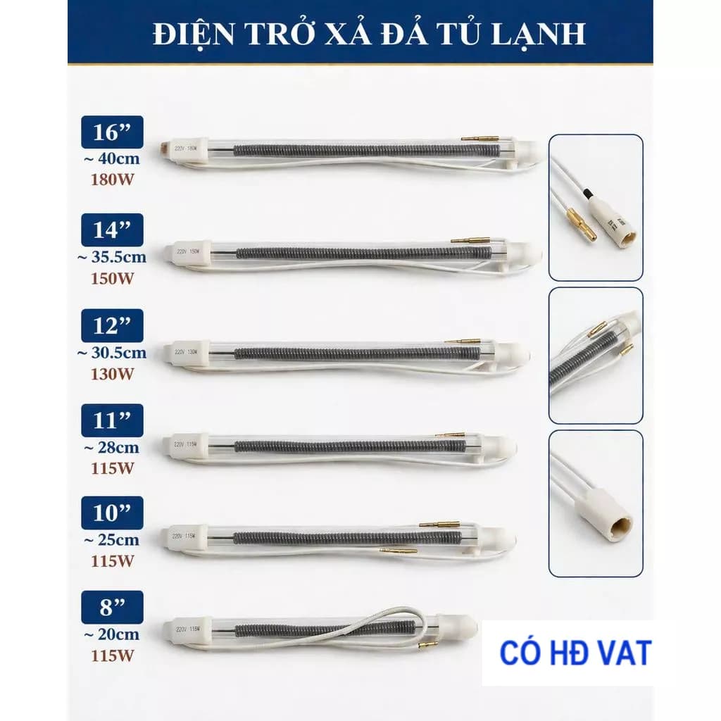 Thanh sấy nhiệt dùng cho tủ lạnh - Điện trở xả đá tủ lạnh (heater xả đá) – đủ size 8 10 11 12 14 16 inch – 115W-180W