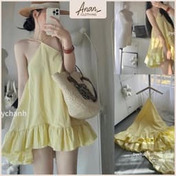 Váy Mùa Hè Cổ Yếm Vàng Chanh Form Babydoll Dễ Thương Đi Biền 1