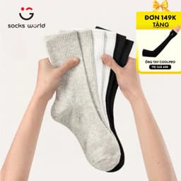 [COMBO 6] Tất Vớ Nam Nữ Cổ Cao SOCKSWORLD Màu BaSic Êm Ái Dày Dặn Thoáng Khí Mịn Mát Bền Màu VSF4001 1