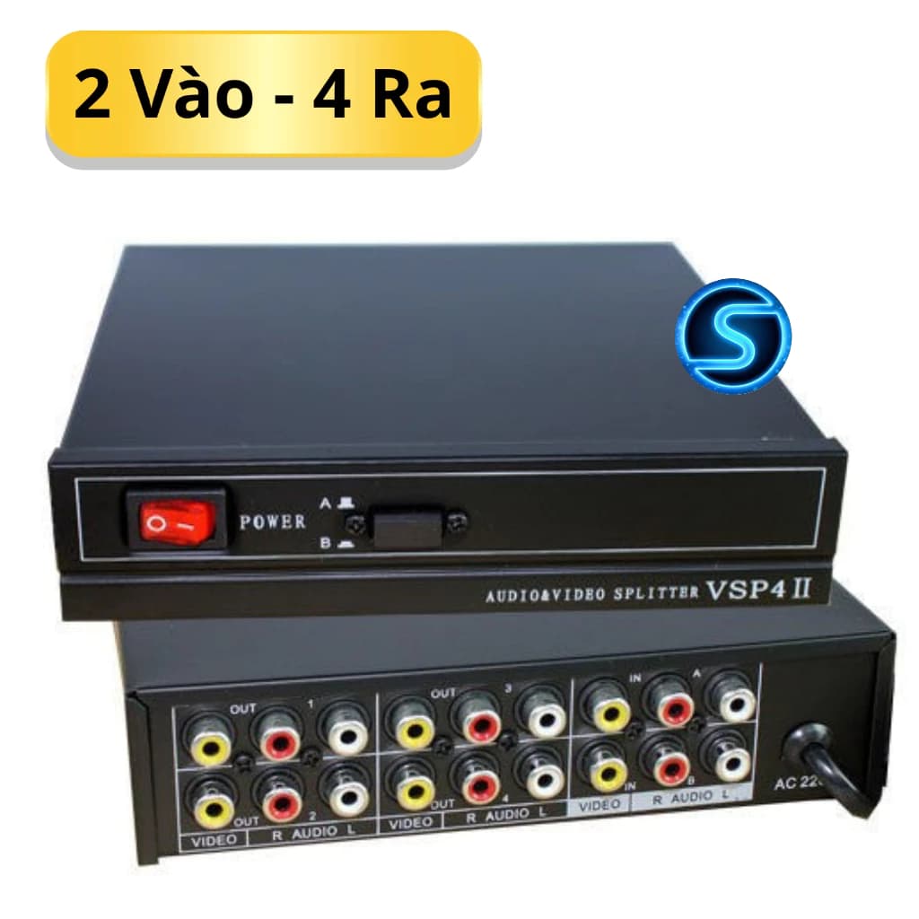 Bộ chia tín hiệu AV Audio 2 vào 4 ra, chuyển lệnh AV. ( Giá 1 Bộ )