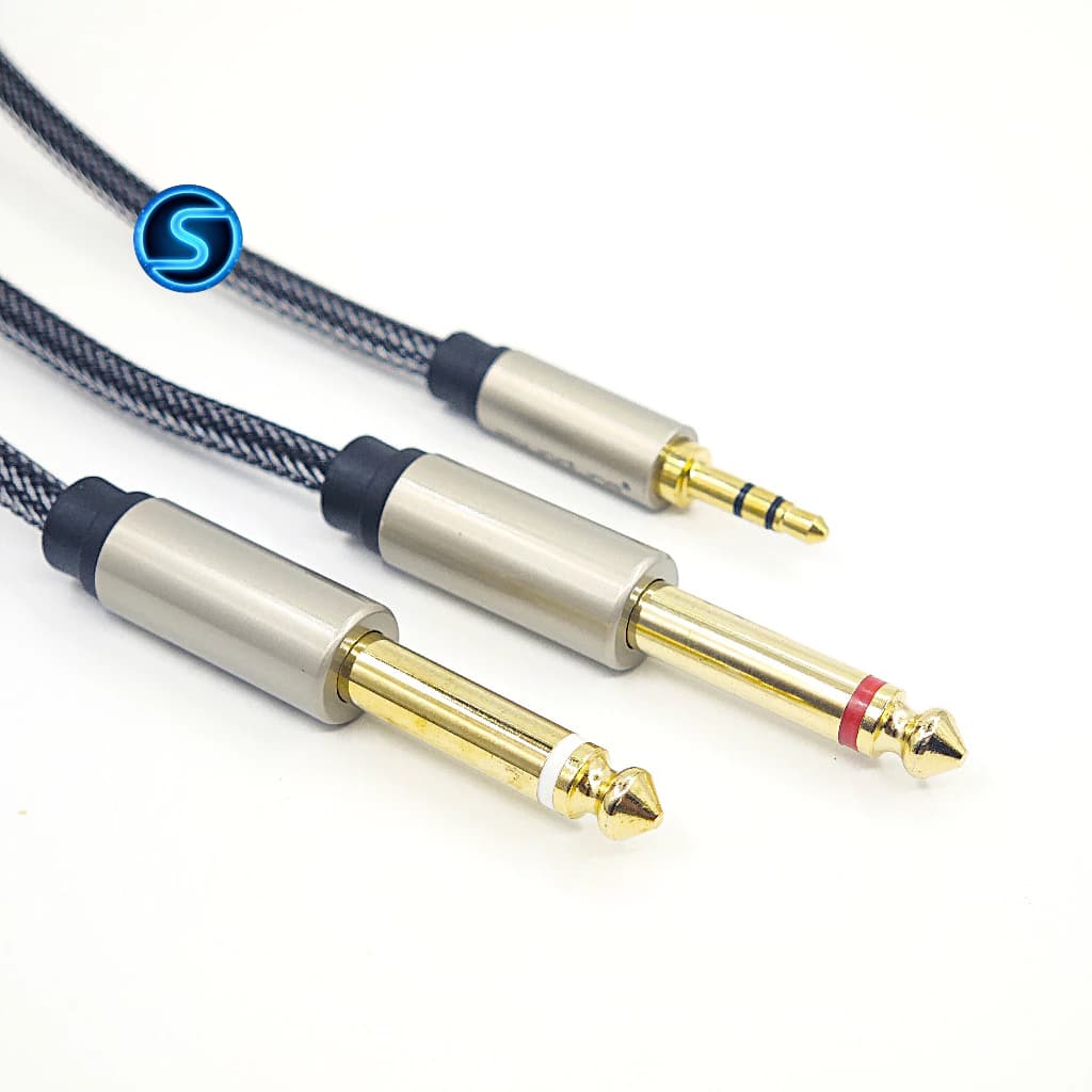 Dây jack tín hiệu 3.5 ra 2 đầu 6 ly. Bọc Xác rắn, chống gập gãy, hãng Soundline