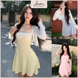 Váy Tiểu Thư “Hạ Thu” Viền Ren Dáng A Xoè Nhẹ Màu Pastel Dịu Dàng Nữ Tính Kèm Khoác 2