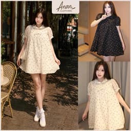 Váy Babydoll Nơ Nhí Cổ Sen Tay Phồng Dáng Suông Tiểu Thư Hàn Quốc Vintage Đen/Kem 2