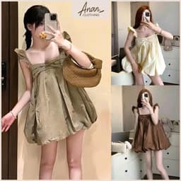 (Tặng Quần) Váy Cánh Tiên Babydoll Nơ ᵰgực Gió Nhăn Vibe Vintage Hàn Quốc, Mặc Đi Chơi, Chụp Ảnh 2