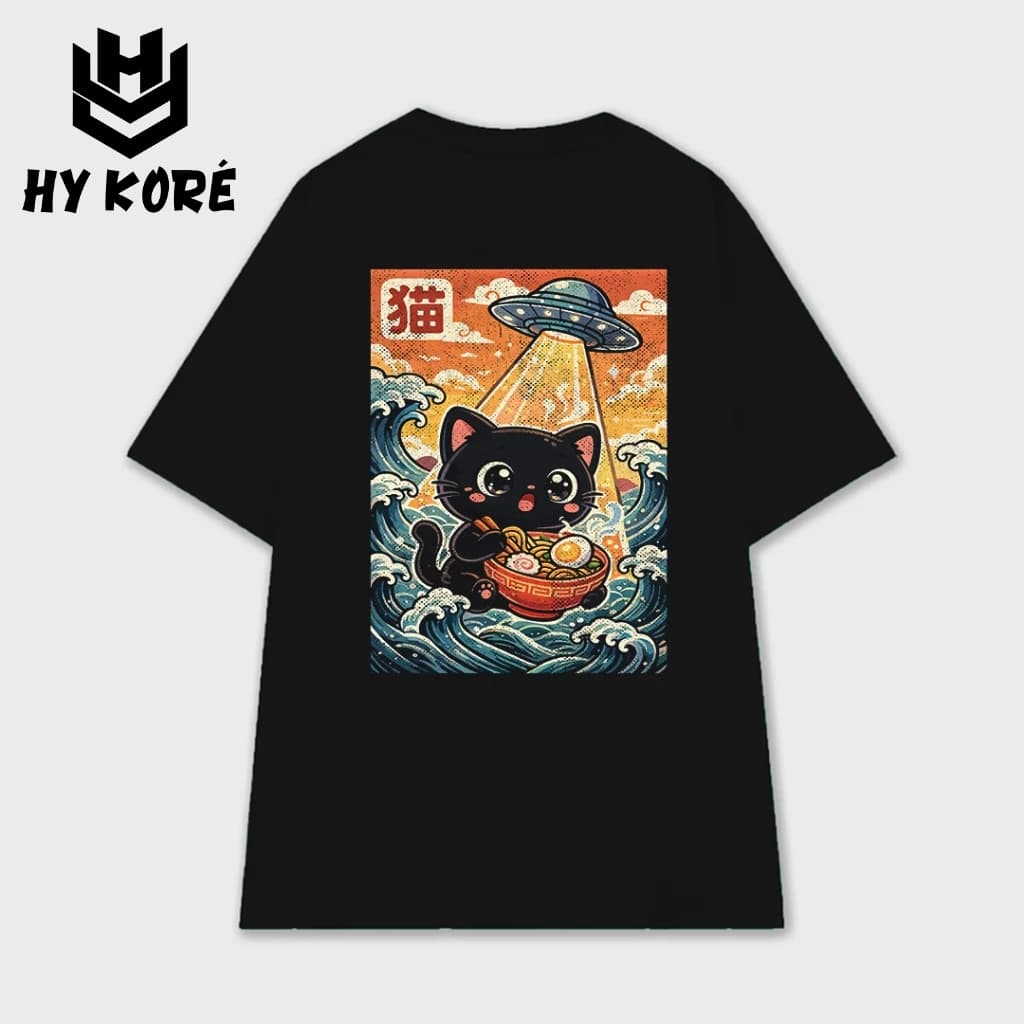 Áo Thun Nam Nữ Form Rộng Localbrand HY KORÉ Mèo Ăn Mì 3241 Oversize Unisex Vải Cotton Thấm Hút Mồ Hôi