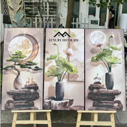 [TRANH ĐÈN LED] Tranh Tráng Gương KÈM ĐÈN LED 220V "Hoa Sen Vàng" In Cao Cấp - Trang trí hành lang, Treo Phòng Khách. 2