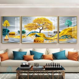 Bộ 3 Tranh Tráng Gương Treo Tường " Hươu PHÚ QUÝ TÀI LỘC" Trang Trí Phòng Khách Phòng Ngủ 2