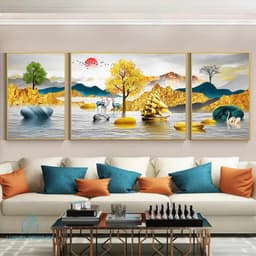 Bộ 3 Tranh Tráng Gương Treo Tường " Hươu PHÚ QUÝ TÀI LỘC" Trang Trí Phòng Khách Phòng Ngủ 5