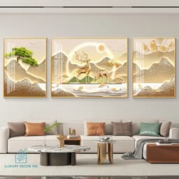 Bộ 3 Tranh Tráng Gương Treo Tường " Hươu PHÚ QUÝ TÀI LỘC" Trang Trí Phòng Khách Phòng Ngủ 7
