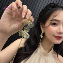 Bông Tai Hoa Lụa Ánh Kim - Phong Cách Sang Trọng - Phù Hợp Dự Tiệc 2