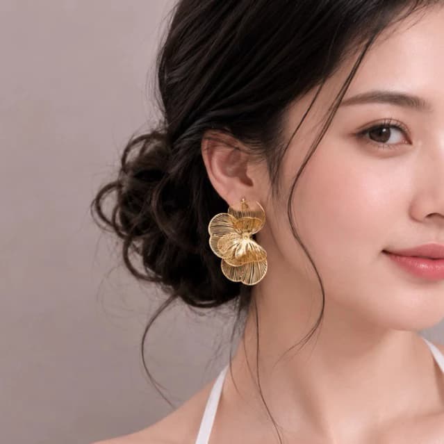 Bông Tai Hoa Lụa Ánh Kim - Phong Cách Sang Trọng - Phù Hợp Dự Tiệc
