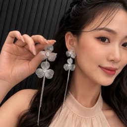 Bông Tai Hoa Lụa Ánh Kim - Phong Cách Sang Trọng - Phù Hợp Dự Tiệc 4