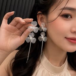 Bông Tai Hoa Lụa Ánh Kim - Phong Cách Sang Trọng - Phù Hợp Dự Tiệc 5