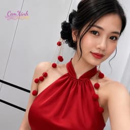 Trâm Cài Tóc Cổ Trang Tua Rua Đỏ Phối Bi Bông Nhung Cao Cấp Kẹp Tóc Hanfu Cổ Phong Phụ Kiện Chụp Ảnh Cosplay 1