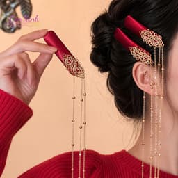 Kẹp Tóc Tua Rua Dài Cổ Điển Màu Đỏ Quý Phái Style Tân Cổ Phong – Phụ Kiện Tóc Đi Tiệc 4