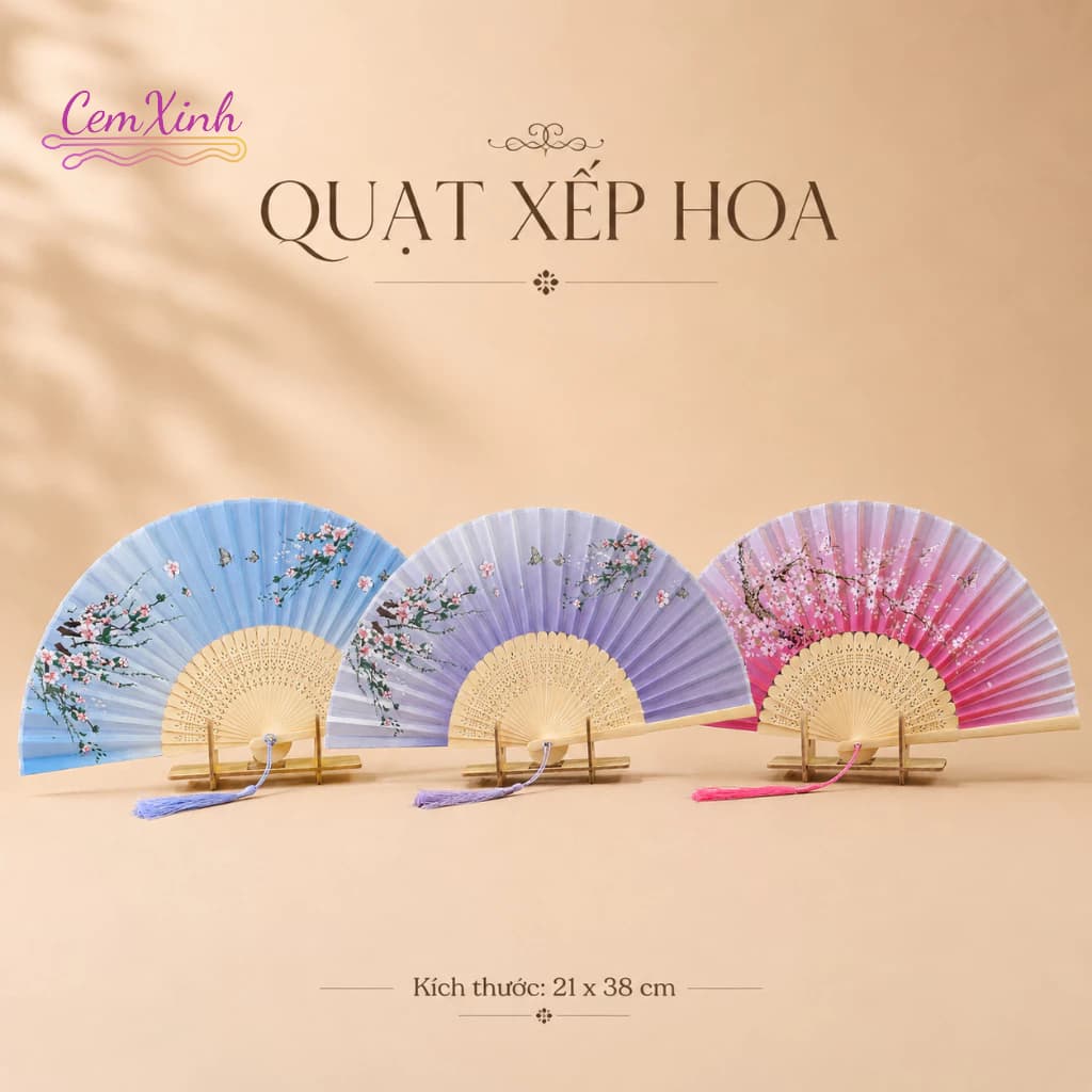 Quạt Xếp Hoa Cổ Trang Chụp Ảnh Quay Phụ Kiện Biểu Diễn