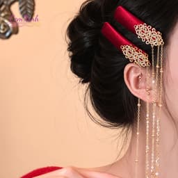 Kẹp Tóc Tua Rua Dài Cổ Điển Màu Đỏ Quý Phái Style Tân Cổ Phong – Phụ Kiện Tóc Đi Tiệc 1