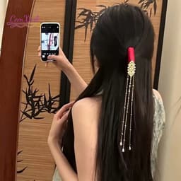 Kẹp Tóc Tua Rua Dài Cổ Điển Màu Đỏ Quý Phái Style Tân Cổ Phong – Phụ Kiện Tóc Đi Tiệc 2