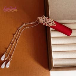 Kẹp Tóc Tua Rua Dài Cổ Điển Màu Đỏ Quý Phái Style Tân Cổ Phong – Phụ Kiện Tóc Đi Tiệc 3
