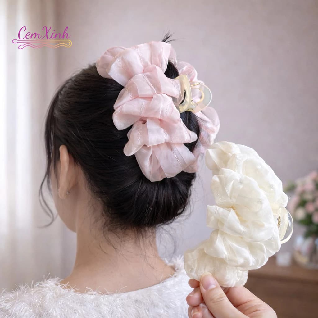 Kẹp gấp tóc vải phong cách hàn quốc trẻ trung sang trọng