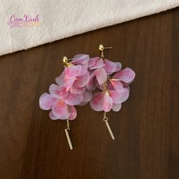 Bông Tai Tua Rua Dài Phối Cánh Hoa Lụa Mềm Mại Style Hàn Quốc Sang Chảnh 5