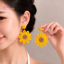 Bông Tai Hoa Hướng Dương Dây Cói Đan Bản To Phong Cách Bohemian Đi Biển Khuyên Tai Hè Vintage 1
