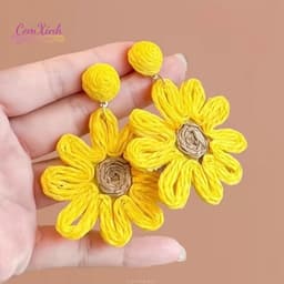 Bông Tai Hoa Hướng Dương Dây Cói Đan Bản To Phong Cách Bohemian Đi Biển Khuyên Tai Hè Vintage 2