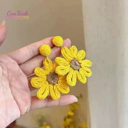Bông Tai Hoa Hướng Dương Dây Cói Đan Bản To Phong Cách Bohemian Đi Biển Khuyên Tai Hè Vintage 3