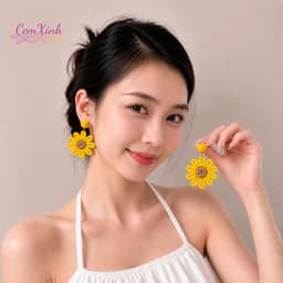 Bông Tai Hoa Hướng Dương Dây Cói Đan Bản To Phong Cách Bohemian Đi Biển Khuyên Tai Hè Vintage 5