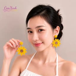 Bông Tai Hoa Hướng Dương Dây Cói Đan Bản To Phong Cách Bohemian Đi Biển Khuyên Tai Hè Vintage 6