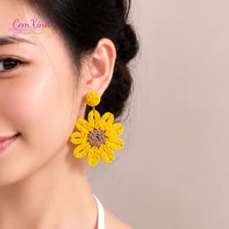 Bông Tai Hoa Hướng Dương Dây Cói Đan Bản To Phong Cách Bohemian Đi Biển Khuyên Tai Hè Vintage 7