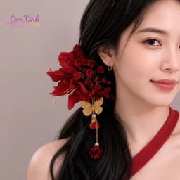 Kẹp Tóc Hoa Đỏ Tua Rua Phong Cách Cổ Trang Trung Hoa Phụ Kiện Tóc Nữ Chụp Ảnh Dự Tiệc 1
