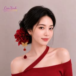 Kẹp Tóc Hoa Đỏ Tua Rua Phong Cách Cổ Trang Trung Hoa Phụ Kiện Tóc Nữ Chụp Ảnh Dự Tiệc 3