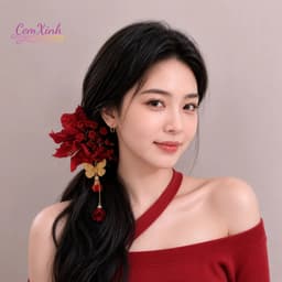 Kẹp Tóc Hoa Đỏ Tua Rua Phong Cách Cổ Trang Trung Hoa Phụ Kiện Tóc Nữ Chụp Ảnh Dự Tiệc 4
