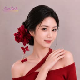 Kẹp Tóc Hoa Đỏ Tua Rua B.ướm Phong Cách Cổ Trang Trung Hoa Phụ Kiện Chụp Ảnh Dự Tiệc 2