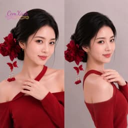 Kẹp Tóc Hoa Đỏ Tua Rua B.ướm Phong Cách Cổ Trang Trung Hoa Phụ Kiện Chụp Ảnh Dự Tiệc 4