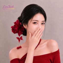 Kẹp Tóc Hoa Đỏ Tua Rua B.ướm Phong Cách Cổ Trang Trung Hoa Phụ Kiện Chụp Ảnh Dự Tiệc 5