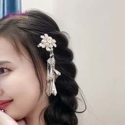 Kẹp Tóc Hoa Bạc Tua Rua Kiểu Dân Tộc - Kẹp Tóc Cổ Trang Sang Trọng Phối Hán Phục, Áo Dài 3
