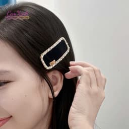 Kẹp tóc mái nhung đen viền đá lấp lánh - Cặp tóc chữ nhật phong cách Hàn Quốc 1