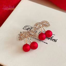 Bông Tai Quả Cherry Đỏ Phối Đá Sang Trọng - Khuyên Tai Nữ Đi Tiệc, Dạo Phố Cực Xinh 2
